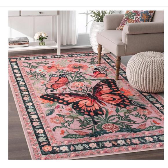 Butterfly 5x7 Machine Washable Rug Ultra-Thin Non Slip Low pile - Picture 1 of 8